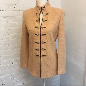 St. John knit stand collar jacket camel size 4 gold button